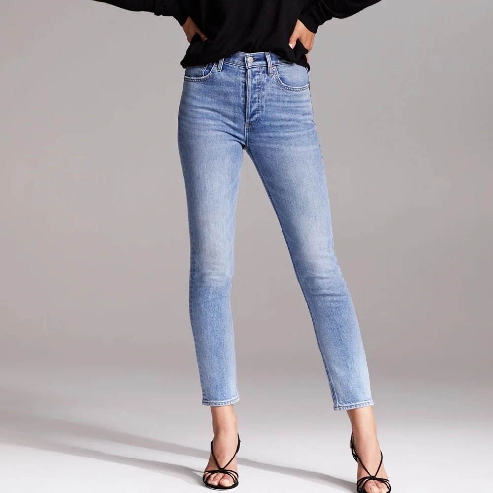 Aritzia Denim Forum The Yoko High Rise Slim Skinny Jeans High Waist Light Wash - Picture 1 of 15